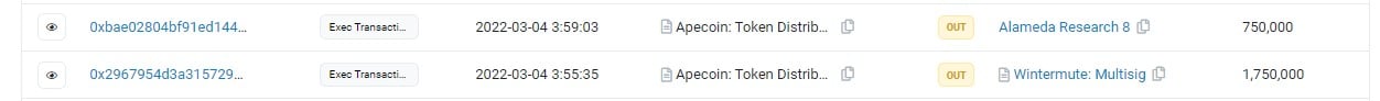 apecoin transfers to wintermute and alameda research